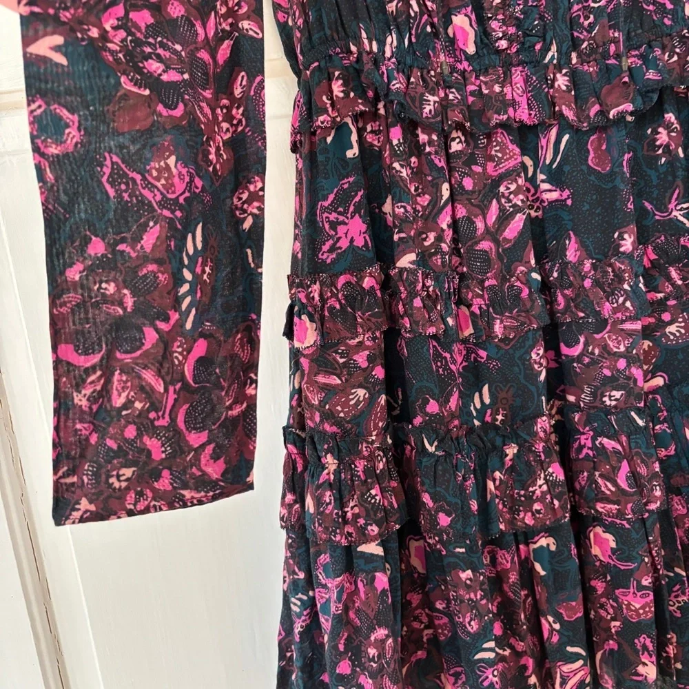 Ulla Johnson Prissa Mini Dress Size 2 Midnight‎ Floral Cotton Ruffle Puff Sleeve